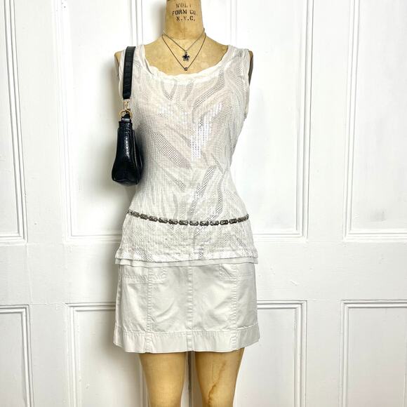 Soma Y2K white zebra print tank with clear shimmery sequins festive galm - Picture 2 of 8